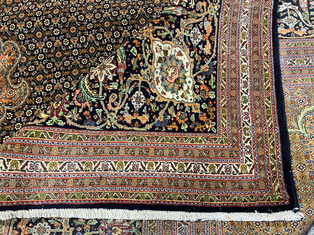 10 x 13.2 Black Persian Wool & Silk Tabriz Mahi Rug 79978