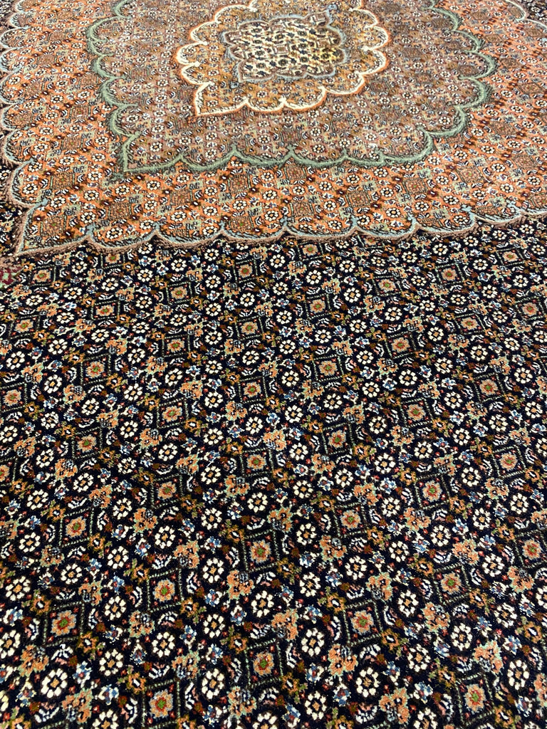 10 x 13.2 Black Persian Wool & Silk Tabriz Mahi Rug 79978