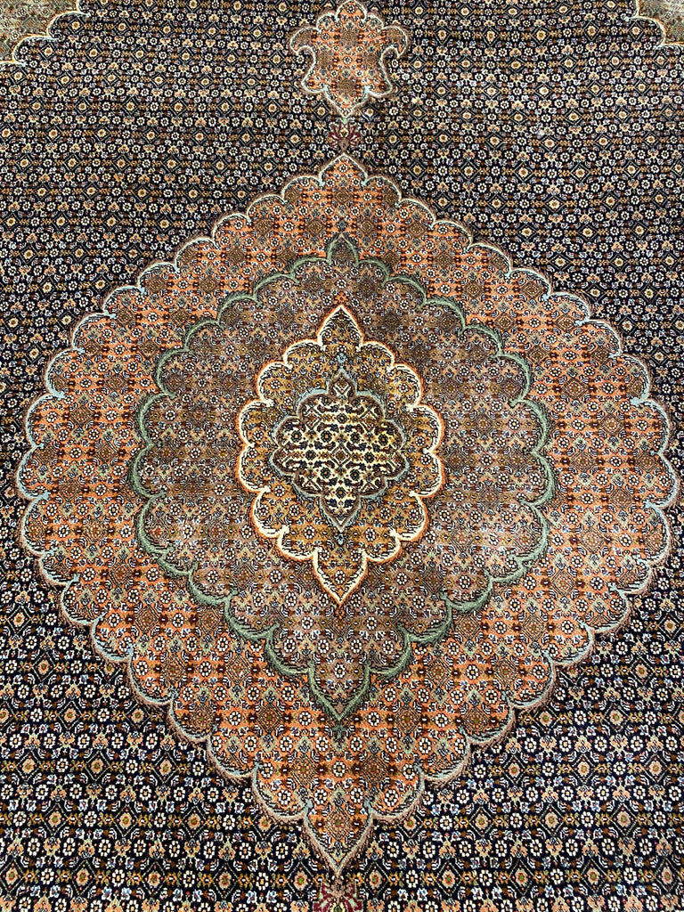 10 x 13.2 Black Persian Wool & Silk Tabriz Mahi Rug 79978