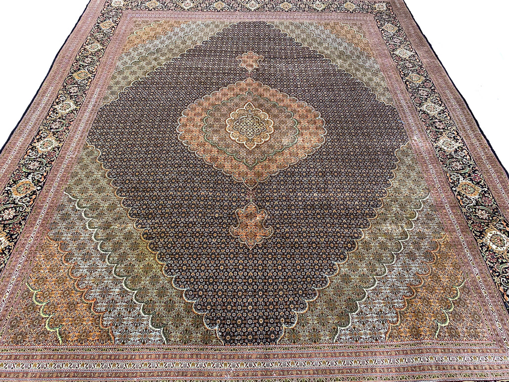 10 x 13.2 Black Persian Wool & Silk Tabriz Mahi Rug 79978