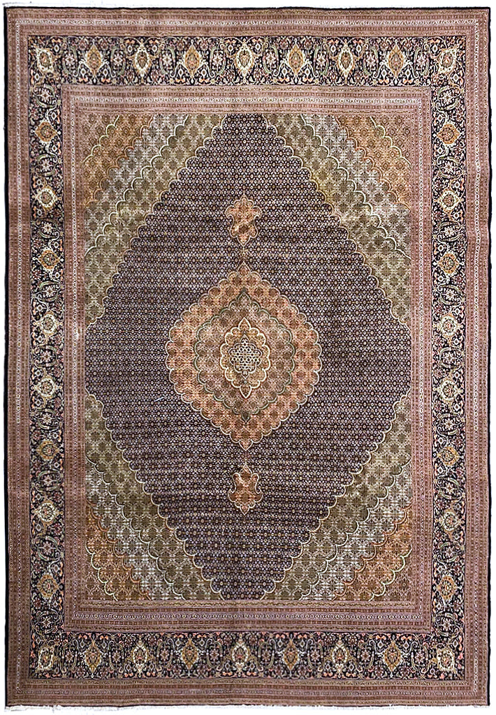 10 x 13.2 Black Persian Wool & Silk Tabriz Mahi Rug 79978