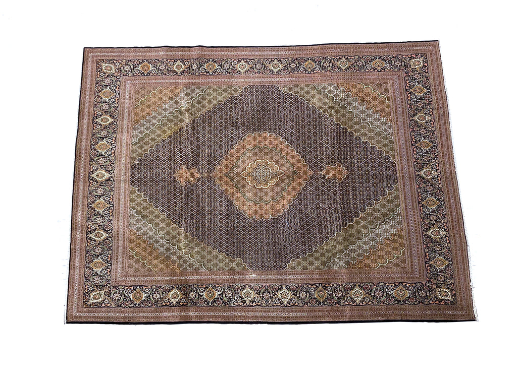 10 x 13.2 Black Persian Wool & Silk Tabriz Mahi Rug 79978