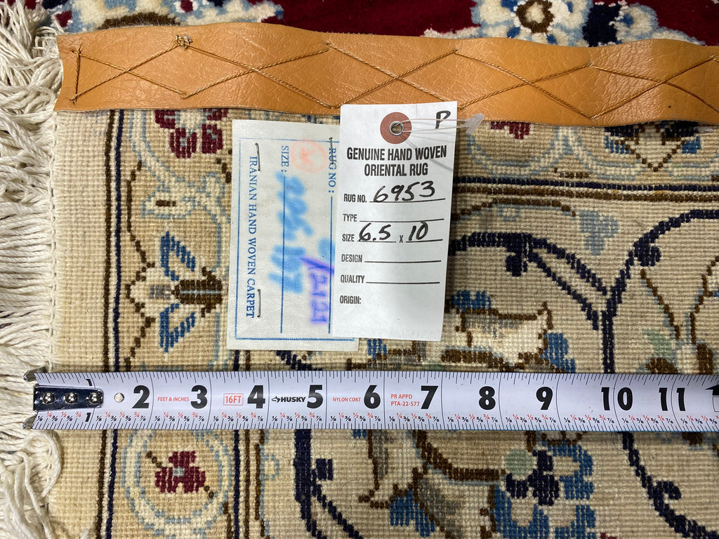 6.5 x 10 Authentic Persian Nain Rug Wool and Silk Fine Weave IRAN #F-6953