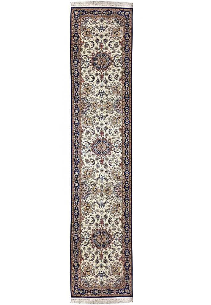 Super Fine Persian Esfahan Runner 2.7 x 13.0 Wool and Silk 500 KPSI   #F-6956