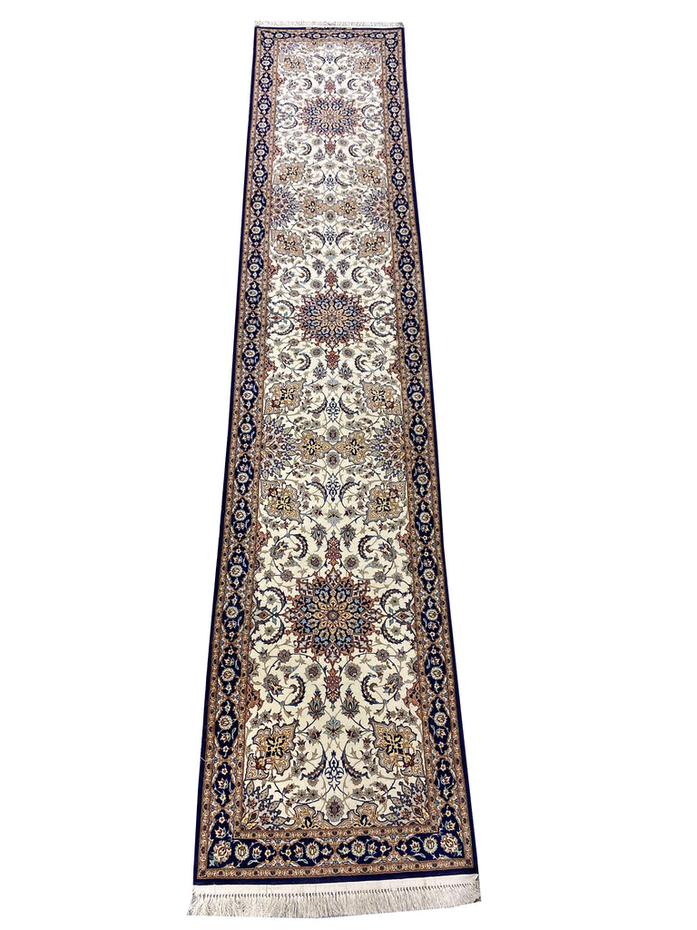 Super Fine Persian Esfahan Runner 2.7 x 13.0 Wool and Silk 500 KPSI   #F-6956