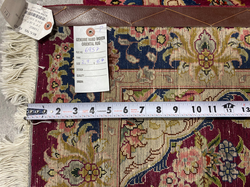 Super Fine Quality Persian Tabriz Runner Wool and Silk 400 KPSI 2.9 x 16.7 #F-6957