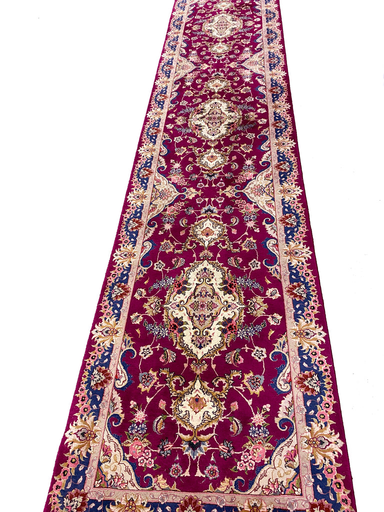 Super Fine Quality Persian Tabriz Runner Wool and Silk 400 KPSI 2.9 x 16.7 #F-6957
