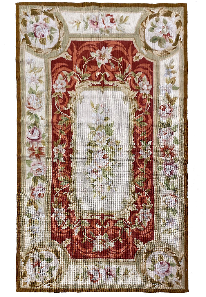 3 x 5 Needle Point Rug French Aubusson  Burgundy  #F-6965
