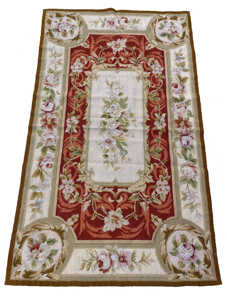 3 x 5 Needle Point Rug French Aubusson  Burgundy  #F-6965