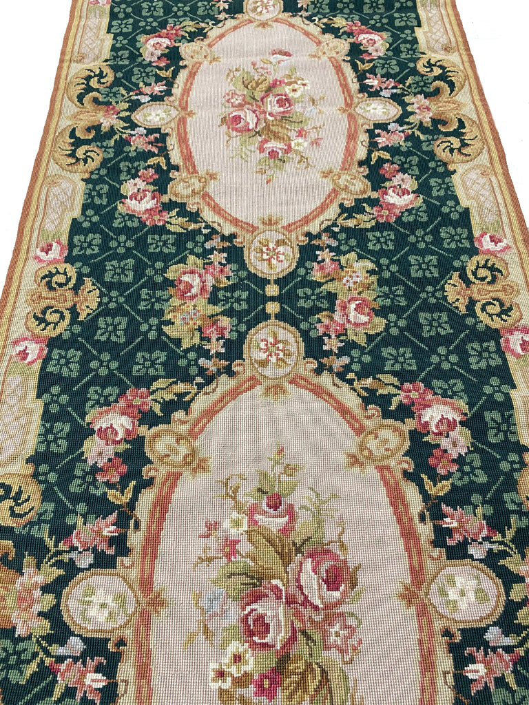 2.6 x 6.7  EMERALD GREEN Needle Point Runner #F-6969