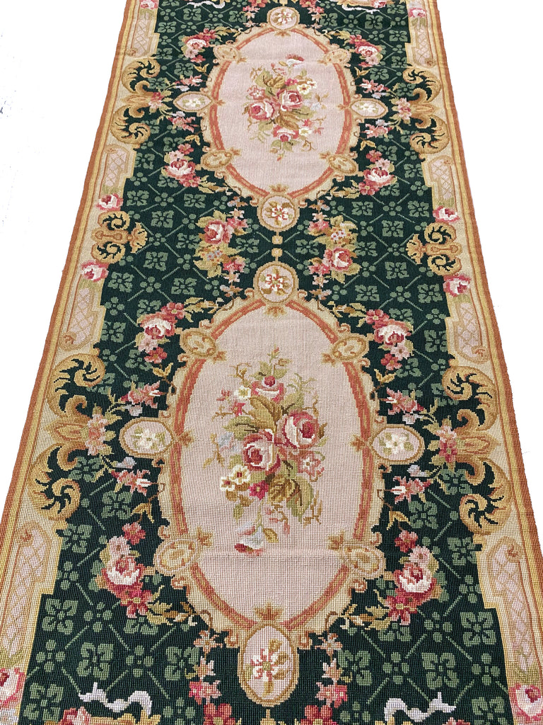 2.6 x 6.7  EMERALD GREEN Needle Point Runner #F-6969