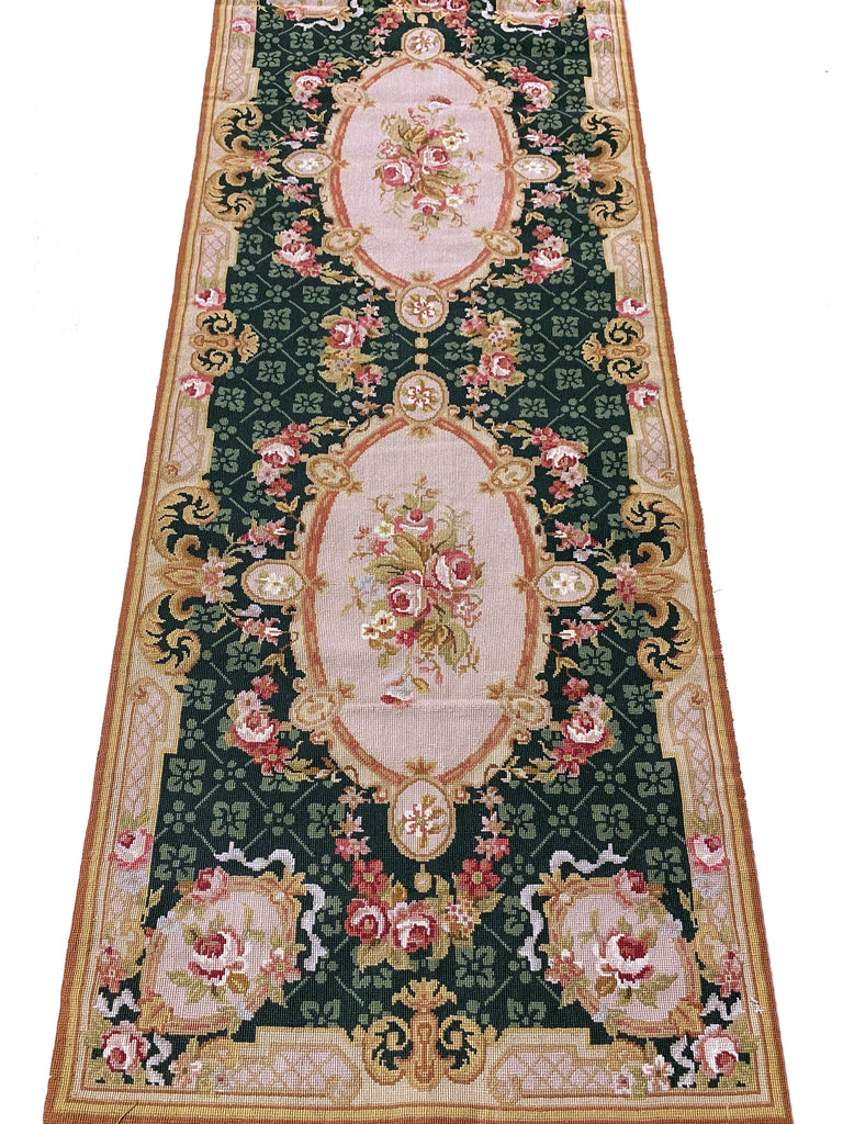 2.6 x 6.7  EMERALD GREEN Needle Point Runner #F-6969