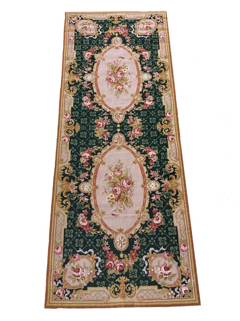 2.6 x 6.7  EMERALD GREEN Needle Point Runner #F-6969