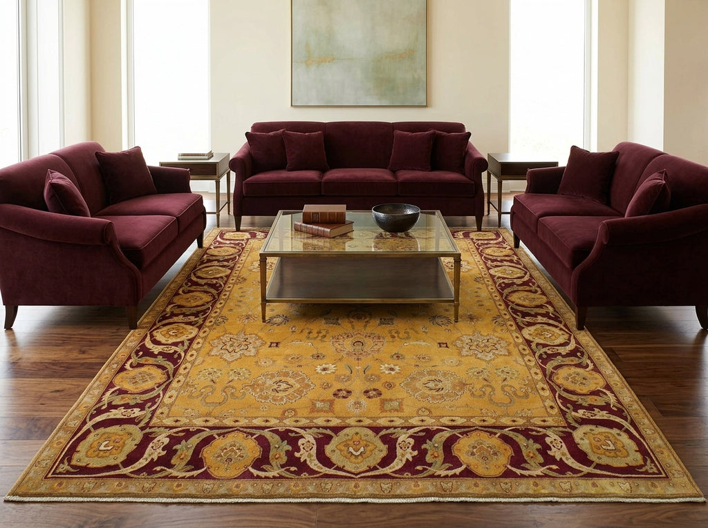 10 x 13.5 Gold Burgundy Quality Hand Knotted Oversized Oriental Agra Rug #F-5751