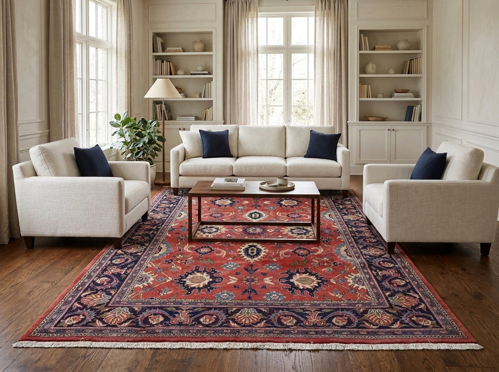 7 x 10.6 Salmon Pink Fine Persian Mahal Rug 72327