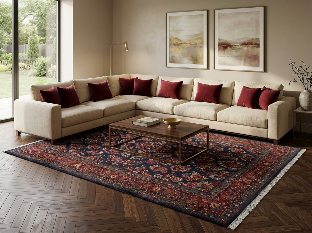 7 x 10 Navy Blue Fine Persian Sarouk Wool Rug #B-72420