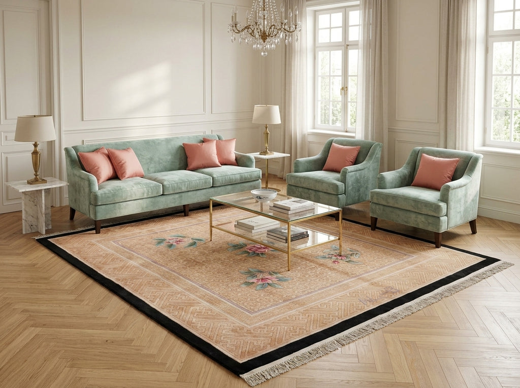 7.11 x 8.6 Square New Art Deco Pattern Chinese Rug Thick Dense Lustrous Wool - view 2