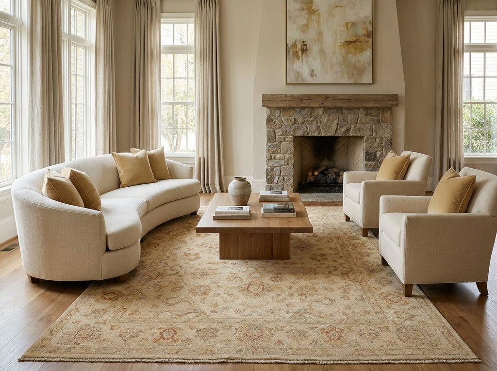 7 x 10 New Handmade Natural Wool Chobi Peshawar Ziegler Rug NEUTRALS TRANISTIONAL Pattern - Pakistan #PIX-20252