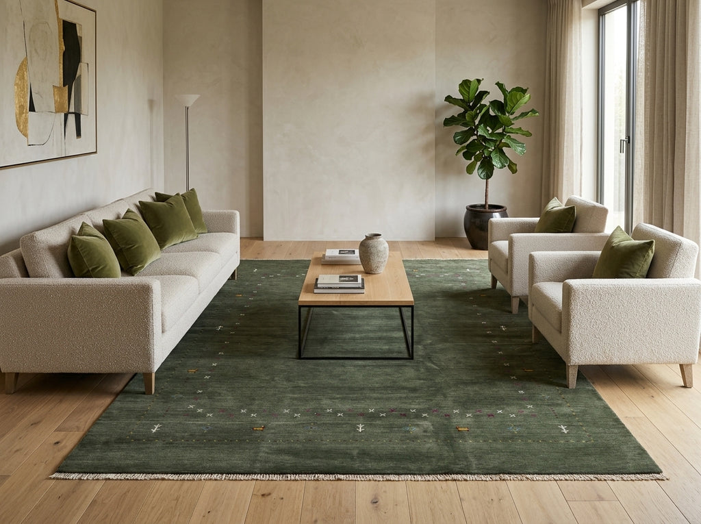 8 x 10 Handmade Imported Wool Gabbeh Modern Rug Green #F-3299