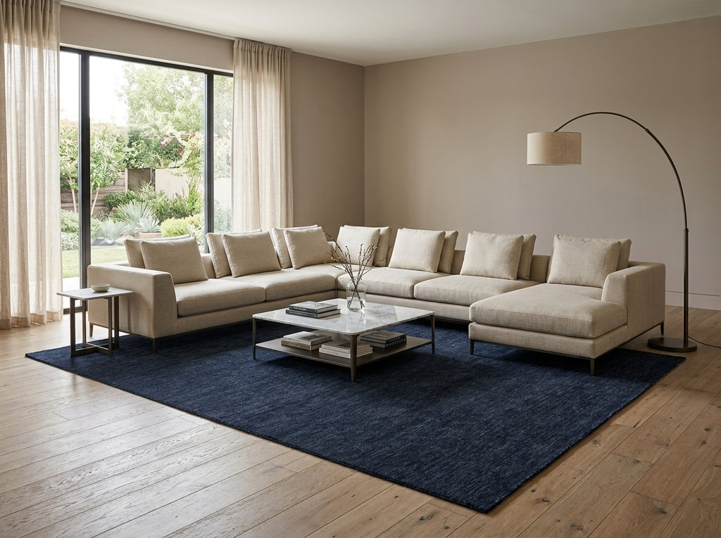 9 x 11.9 Plain Navy Blue Wool Handmade Imported Modern Rug #F-3300