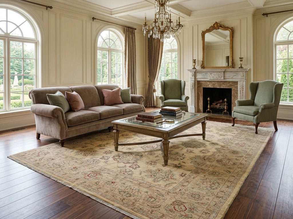 9 x 11.10 Transitional Oushak Wool Rug Pleasant Beige Sage - view 2