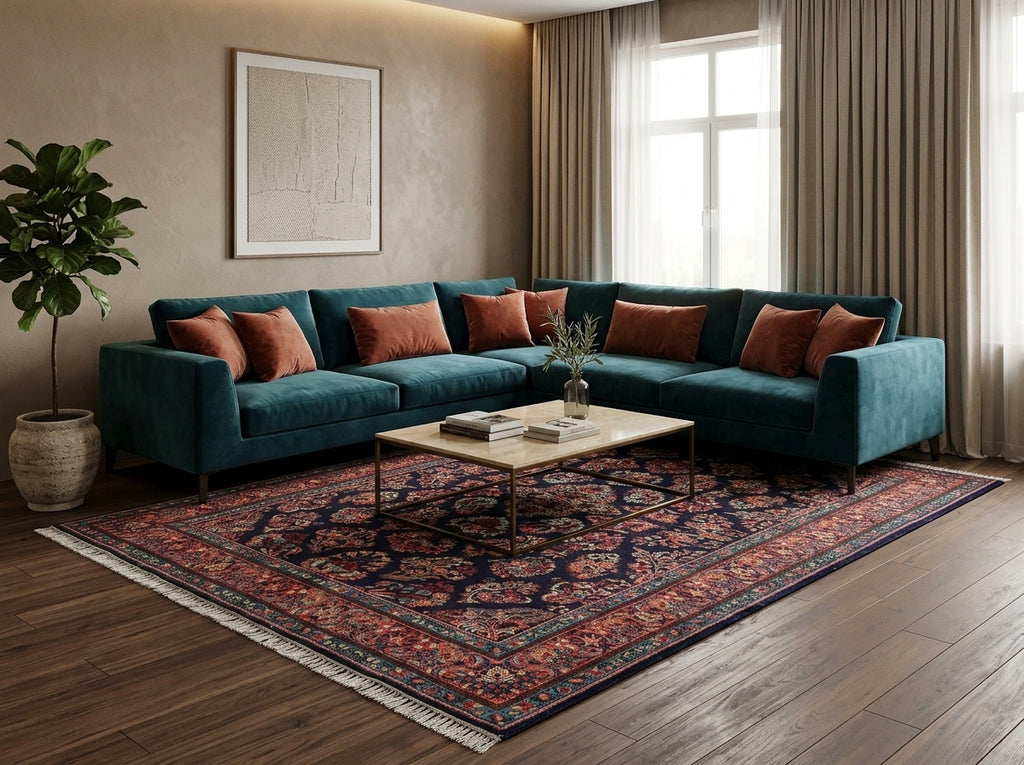 6.8 x 10.6 Navy Blue Fine Persian Sarouk Rug - view 2