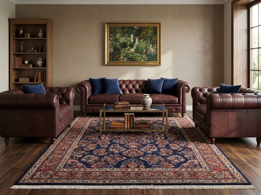 7.4 x 10.3 Navy Blue Fine Persian Sarouk Rug - view 2