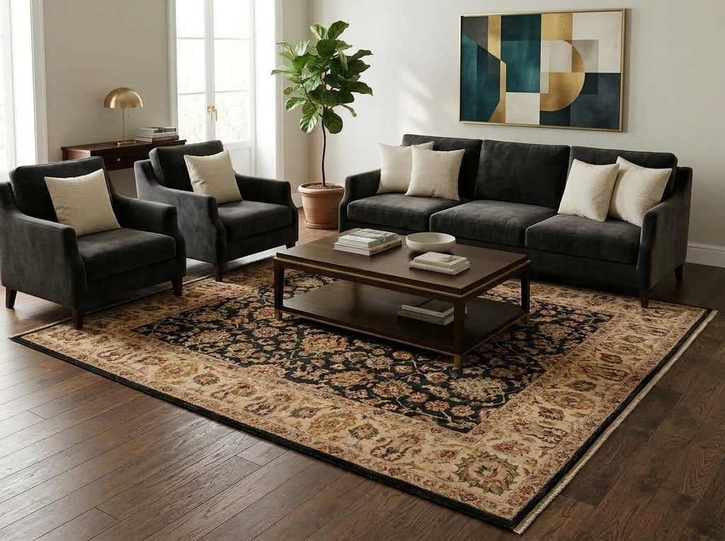 8 x 10 Charcoal Black Natural Wool Hand-Knotted Agra Rug - view 2