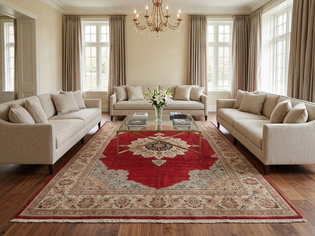 10 x 14 Red White Ivory Rug 17526