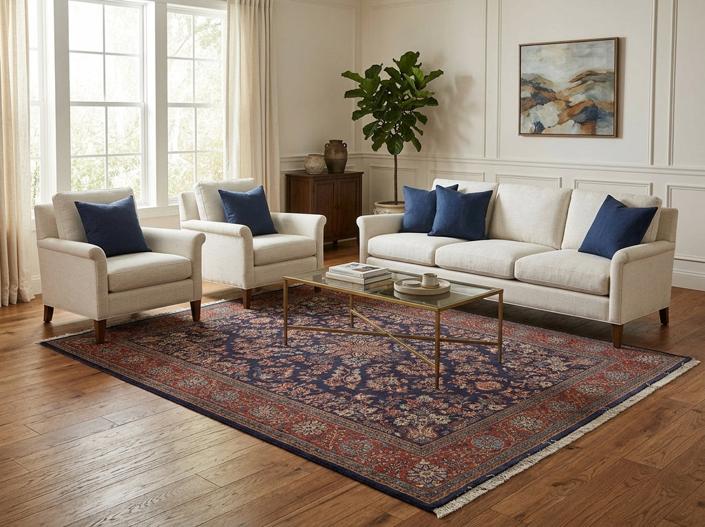 7.3 x 9.5 Dark Blue Fine Quality Persian Sarouk Rug 72321