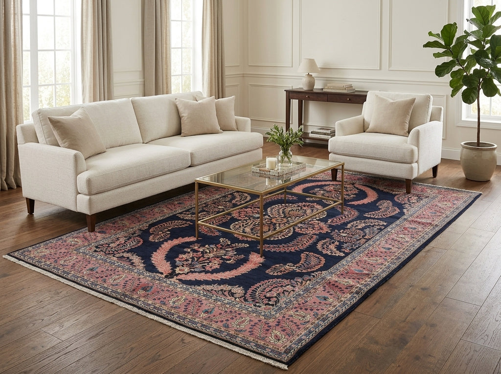 7 x 11 Royal Blue Fine Persian Lilihan Sarouk Rug 72309