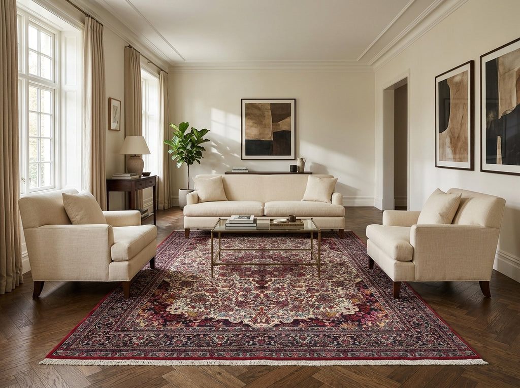 7 x 10.7 Ivory Fine Persian Floral Bijar Rug 72408