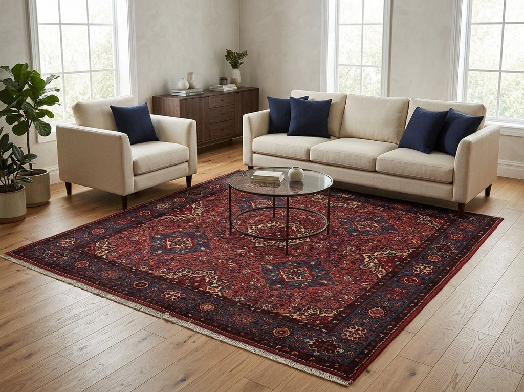 6.8 x 6.8 Red Fine Persian Lilihan Sarouk Rug 72382