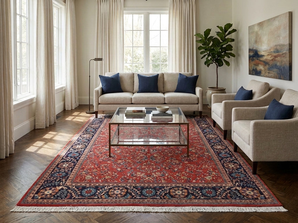 7.3 x 11 Coral Persian Sarouk Rug 72755