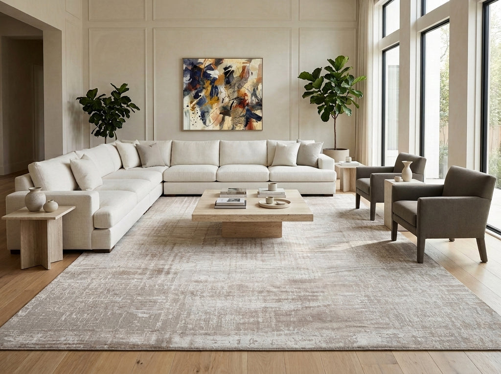 12 x 14.7 Plain Natural Beige Handmade India Contemporary Rug Beautiful #F-3344