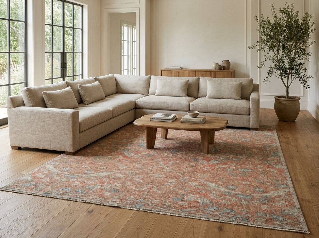 9 x 12 Beautiful New Ziegler Rug Handmade India Low Pile Light Coral #F-3340