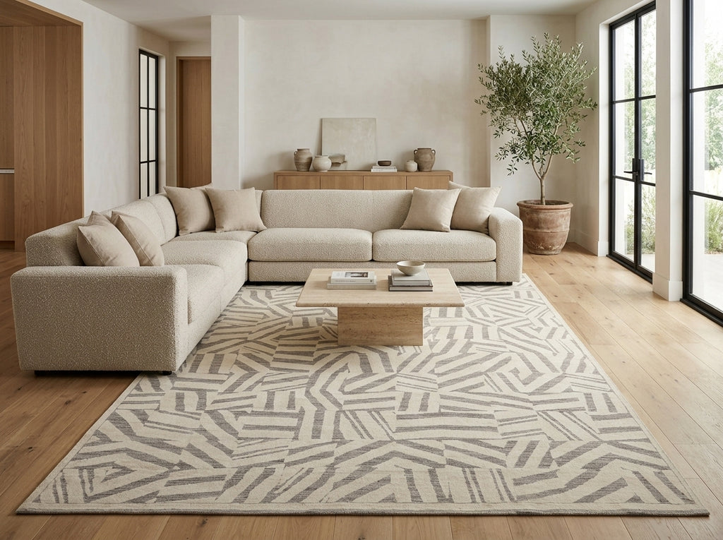 9.3 x 13.7 Great Handmade Modern Rug Carved Raised Natural Wool Pile Ivory #F-3319