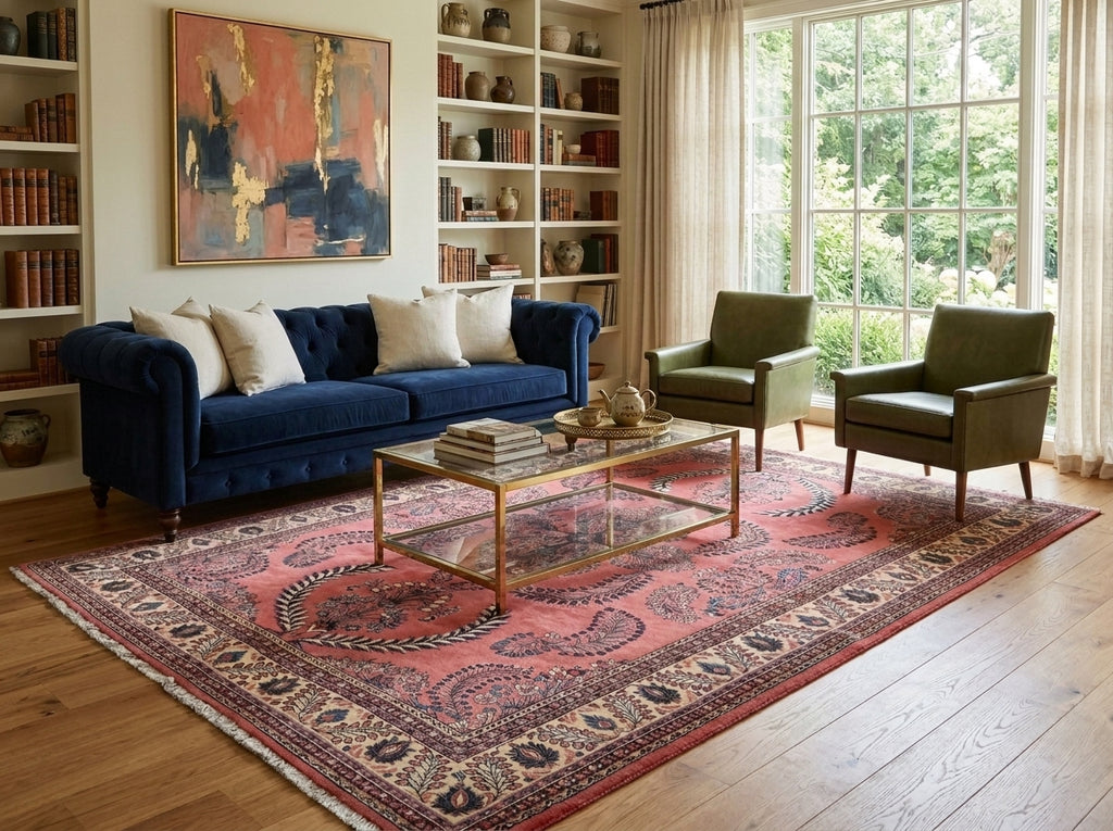 7 x 10.7 Salmon Fine Persian Sarouk Rug #B-72763