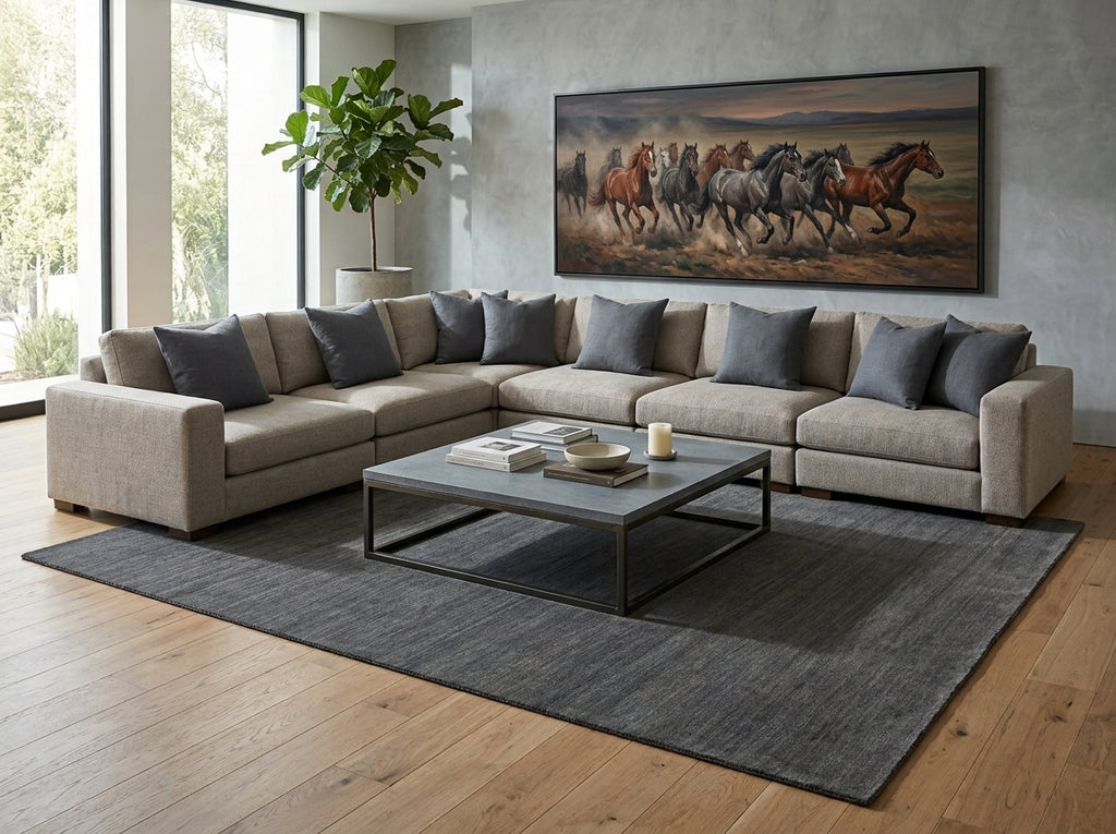 9 x 11.9 Handmade Wool Modern Rug Plain Gray Green New Imported #F-3302