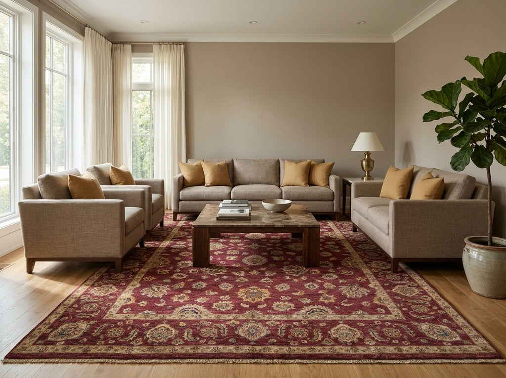 8.11 x 12.1 Hand-knotted Burgundy Quality Jaipur Rug - view 2