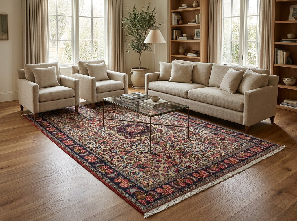 6.6 x 10.4 Ivory Fine Persian Floral Bijar Rug 72324