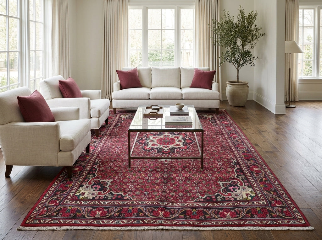 6.8 x 10.9 Salmon Red Fine Persian Bijar Rug 72412