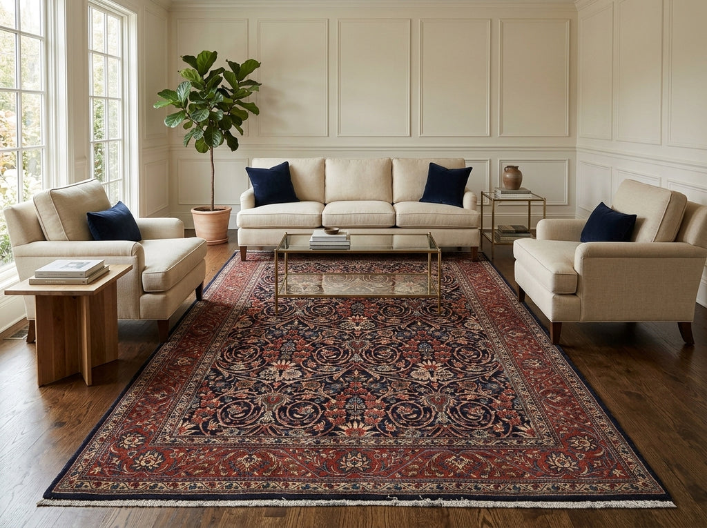 7.3 x 10 Navy Blue Fine Persian Sarouk Rug Kork Wool 72335