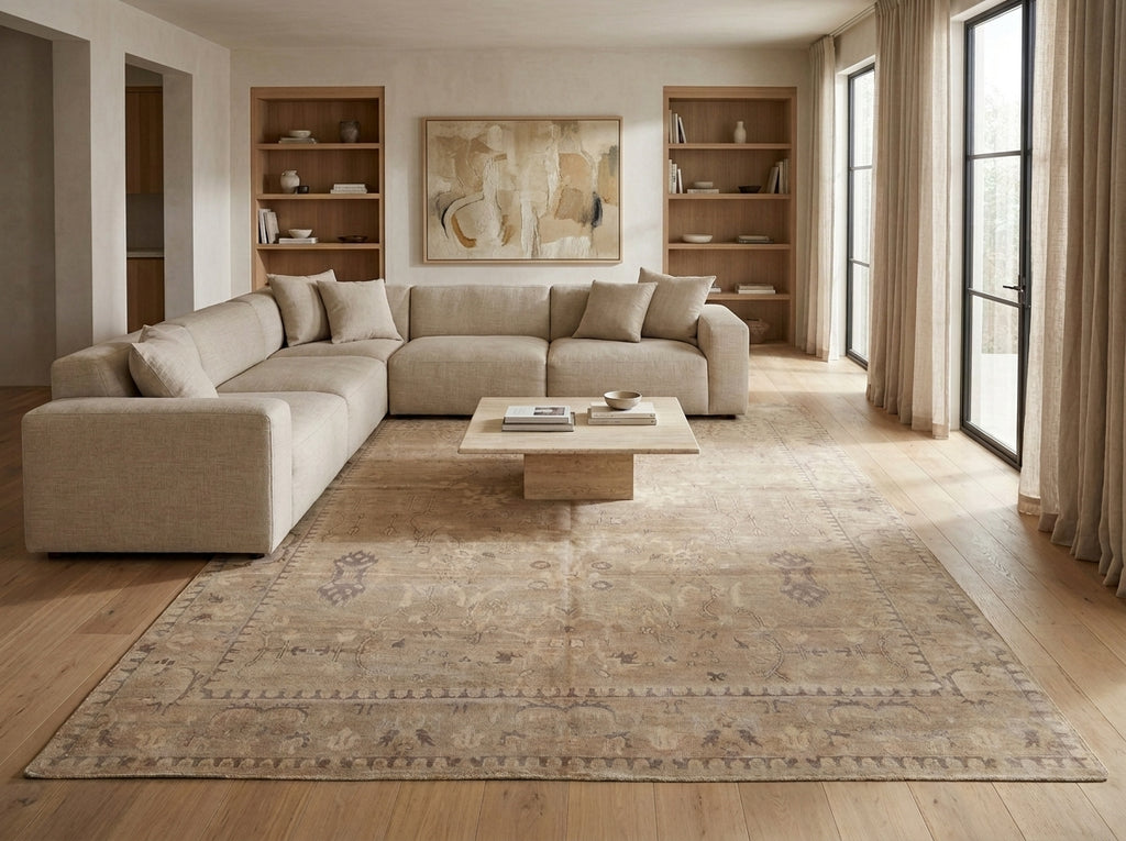 9 x 12 Neutral Soft Colors Wool Handmade Transitional Modern Rug #F-3346