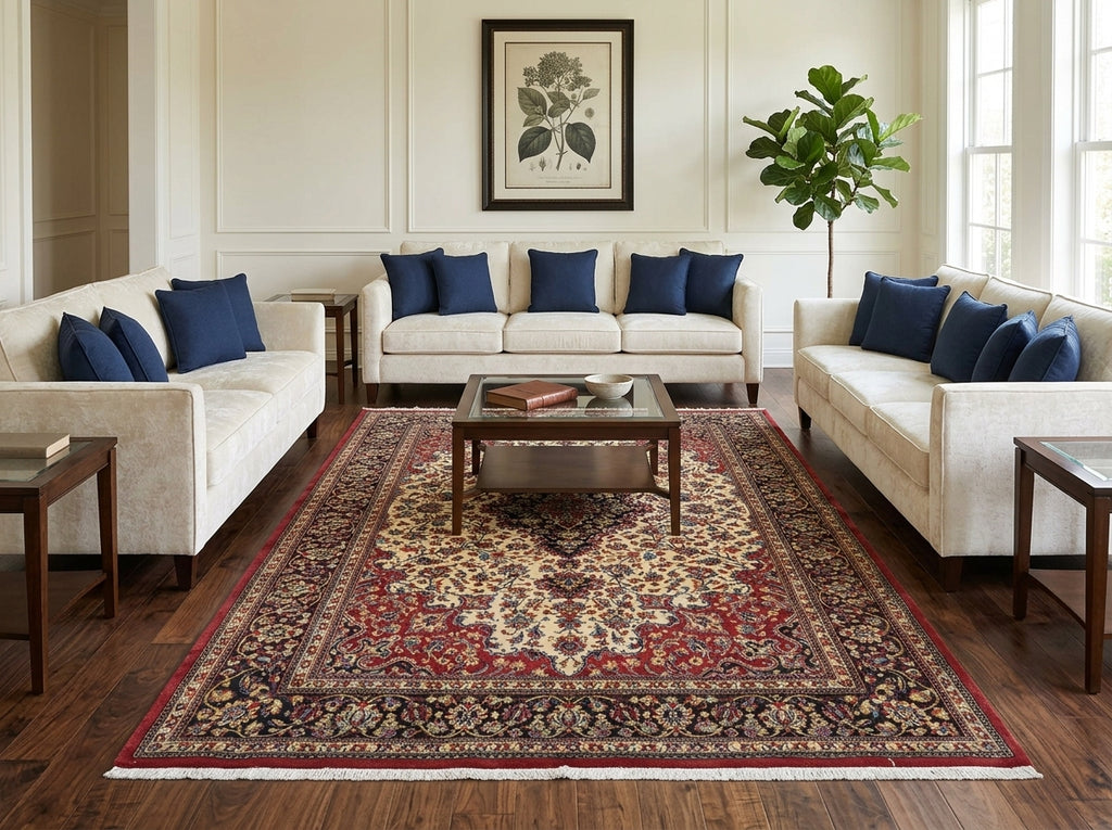 6.8 x 10 Cream And Red Persian Kashan Rug - view 2