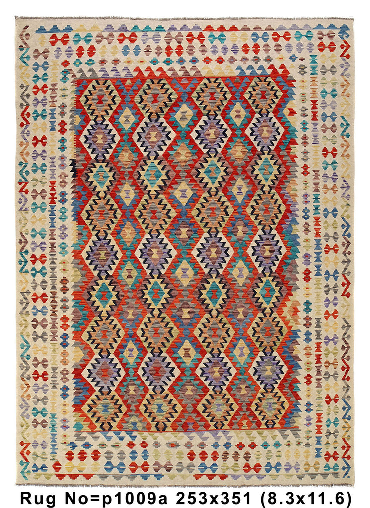 8.4 x 11.6 Multi Color Kilim Rug Vegetable Dye Natural Wool #P1009