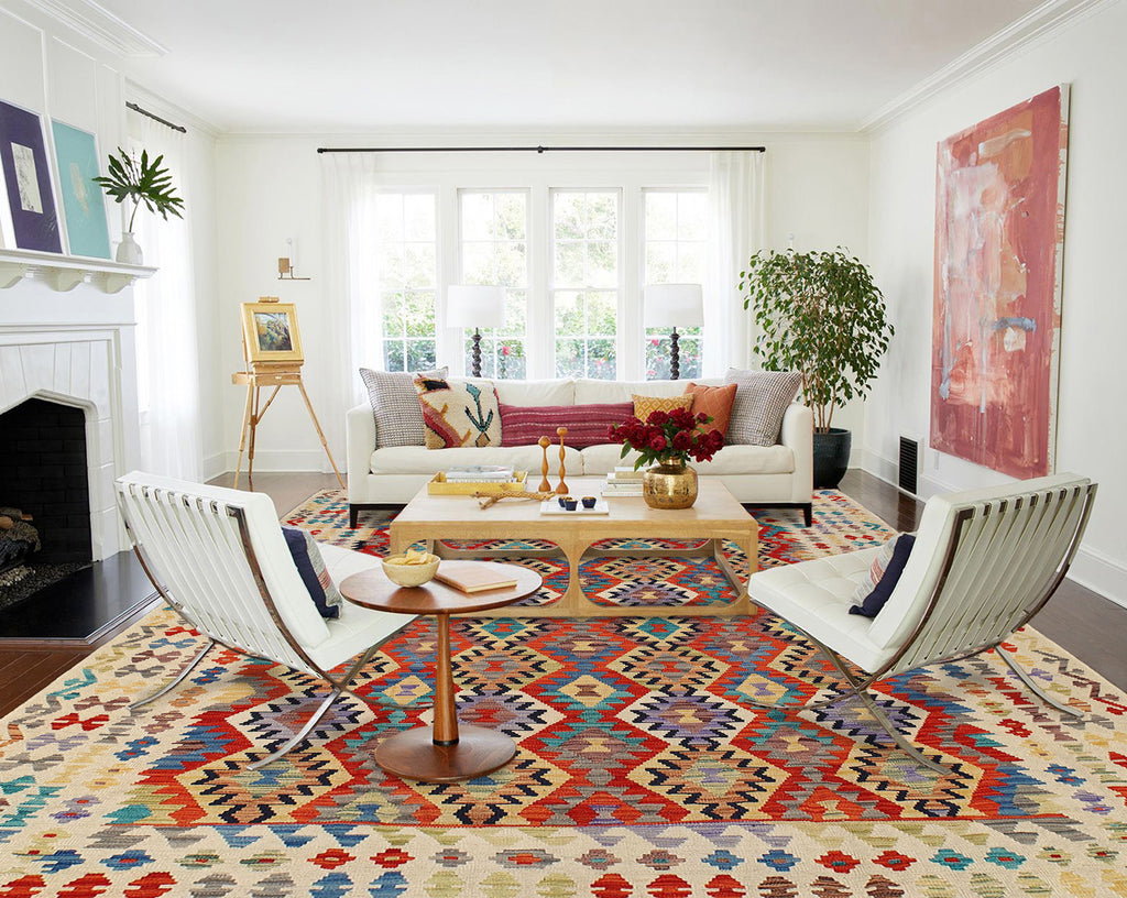 8.4 x 11.6 Multi Color Kilim Rug Vegetable Dye Natural Wool #P1009