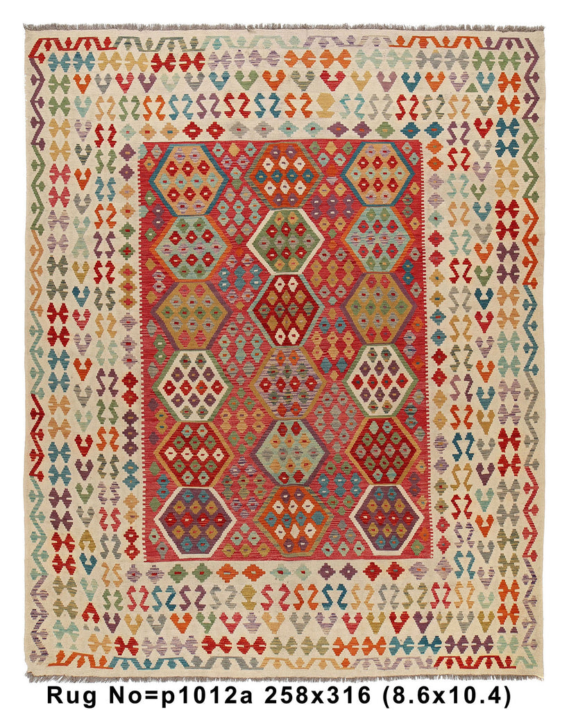 8.6 x 10.4 Handmade Flat weave Vegetable Dye Natural Wool Kilim Rug #P1012
