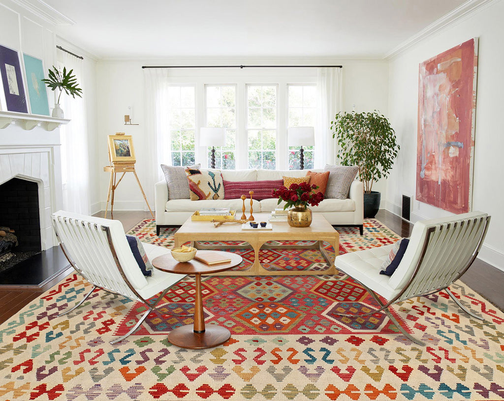 8.6 x 10.4 Handmade Flat weave Vegetable Dye Natural Wool Kilim Rug #P1012