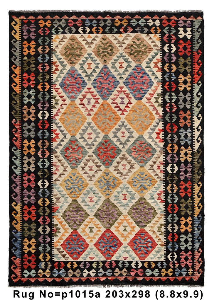 6.8 x 9.9 Kilim Natural Wool Vegetable Kilim Handmade Rug #P1015